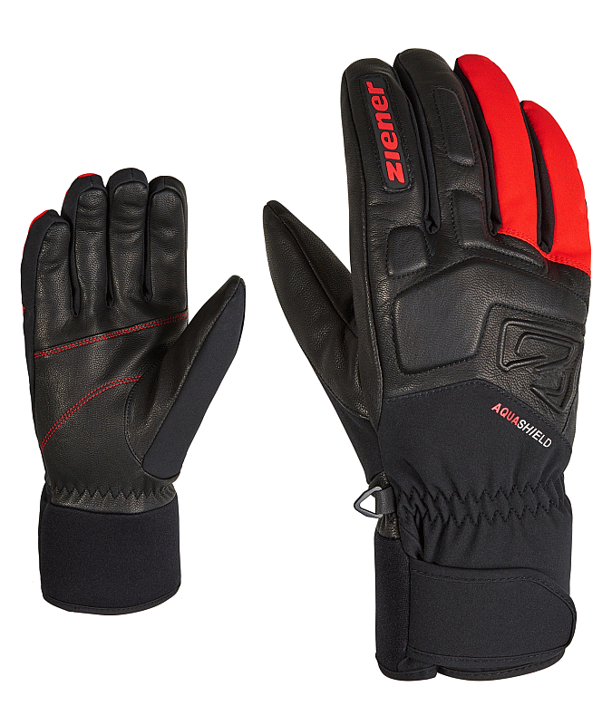 Herren Ziener Gluxus AS Skihandschuhe Rot Red AquaShield Ski Gloves