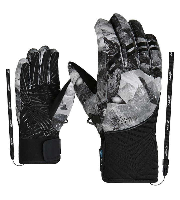 Ziener Kiwa AS Damen Skihandschuhe Grey Print AquaShield Ladies Ski Gloves